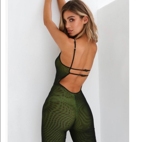 Pants - Mesh green open back jumpsuit
